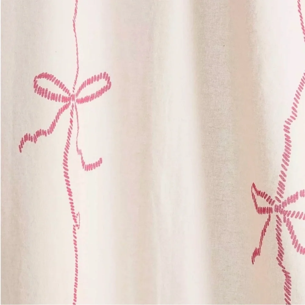 Urban Outfitters Lacey Bows Shower Curtain- Red / Cream - 72” x 72” NWT